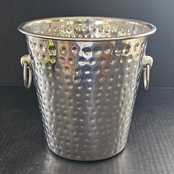 Trudeau Stainless Steel Hammered Design Ring Handles Ice Bucket - Picture 2 of 10